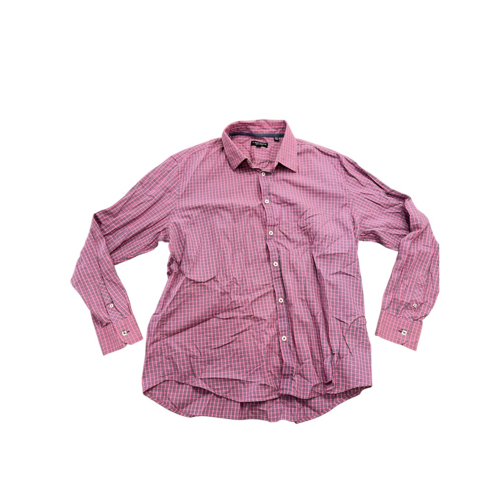 J. Maverick New York Mens XL Pink Blue Plaid Long Sleeve Button Down Shirt